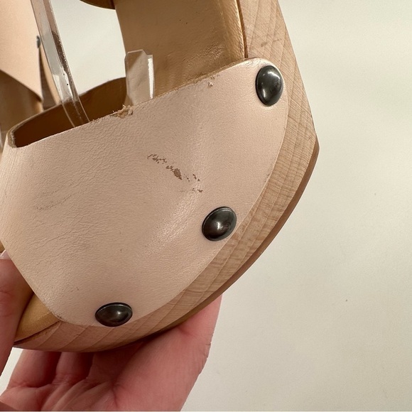Sergio Rossi heels size 7.5 bone light pink Italian leather wooden platforms - Picture 9 of 14